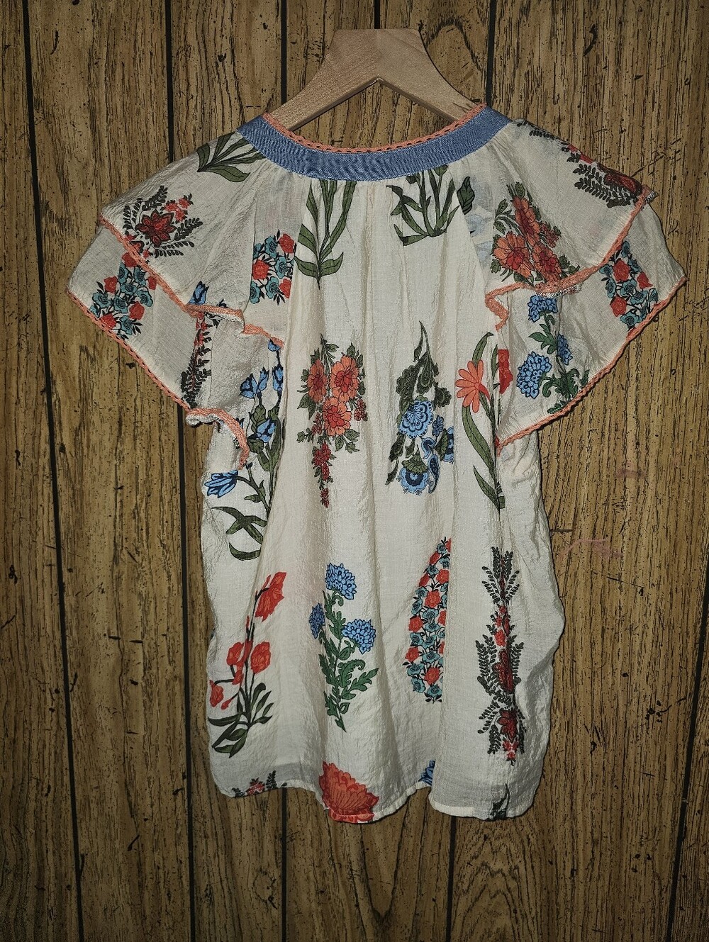 THML X ANTHROPOLOGIE Floral Tie Neck Flutter Sleeve Blouse - XS - Picture 6 of 7